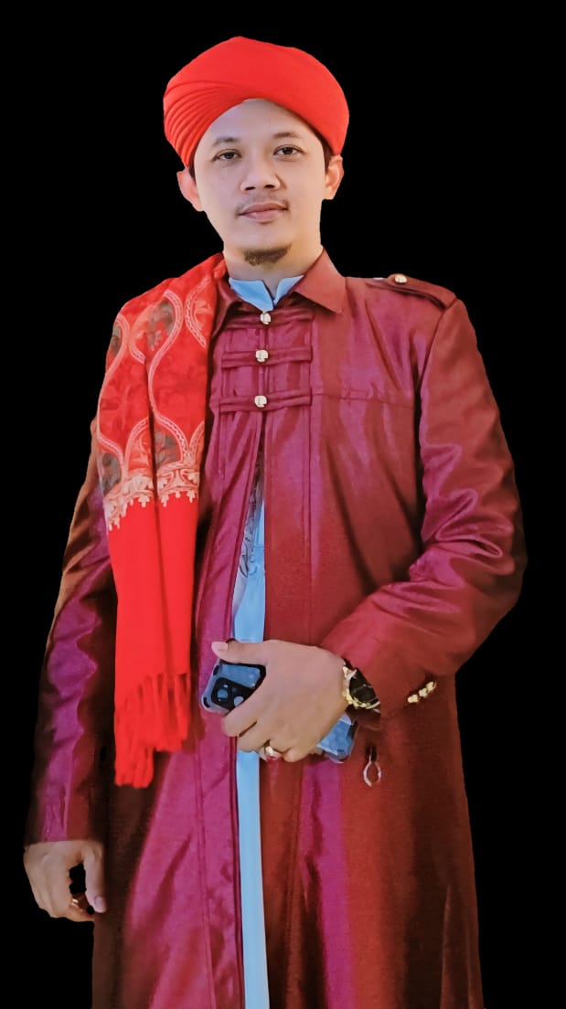 Foundation leader seated formally with a gentle, welcoming smile, wearing traditional attire, hands resting calmly, surrounded by office furnishings and organizational emblems, atmosphere conveys warmth and approachability
